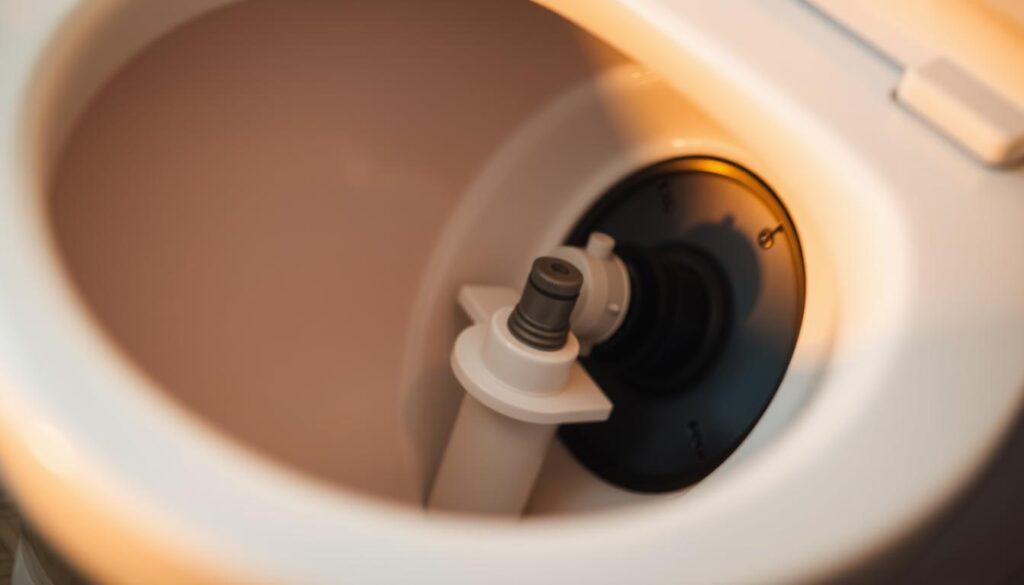 A close-up view of a modern toilet's internal workings, showcasing the flush mechanism and visible repair components. The scene is illuminated by soft, warm lighting, creating a detailed and technical atmosphere. The image is shot from a slightly elevated angle, providing a clear, unobstructed view of the toilet's inner structure. The focus is sharp, emphasizing the intricate details of the flush valve, flapper, and other essential parts that require attention during a regional toilet repair service. The background is blurred, minimizing distractions and directing the viewer's attention to the central subject matter. A close-up view of a modern toilet's internal workings, showcasing the flush mechanism and visible repair components. The scene is illuminated by soft, warm lighting, creating a detailed and technical atmosphere. The image is shot from a slightly elevated angle, providing a clear, unobstructed view of the toilet's inner structure. The focus is sharp, emphasizing the intricate details of the flush valve, flapper, and other essential parts that require attention during a regional toilet repair service. The background is blurred, minimizing distractions and directing the viewer's attention to the central subject matter.