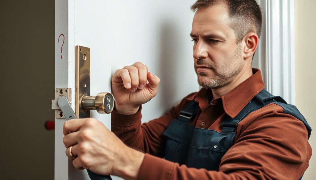 A detailed breakdown of the current door lock installation cost in Johannesburg, Sandton, Pretoria, and Gauteng, South Africa in 2025. The image shows a neatly organized visual representation with a clean, minimalist layout. In the foreground, a sleek door lock mechanism takes center stage, its intricate parts and components meticulously illustrated. The middle ground features a clear cost breakdown, divided into distinct categories such as labor, materials, and ancillary expenses, presented in a straightforward, easy-to-understand manner. The background showcases a modern, monochromatic interior setting, providing a professional and authoritative context for the detailed cost information. The overall mood is one of precision, clarity, and practicality, reflecting the informative nature of the subject matter.