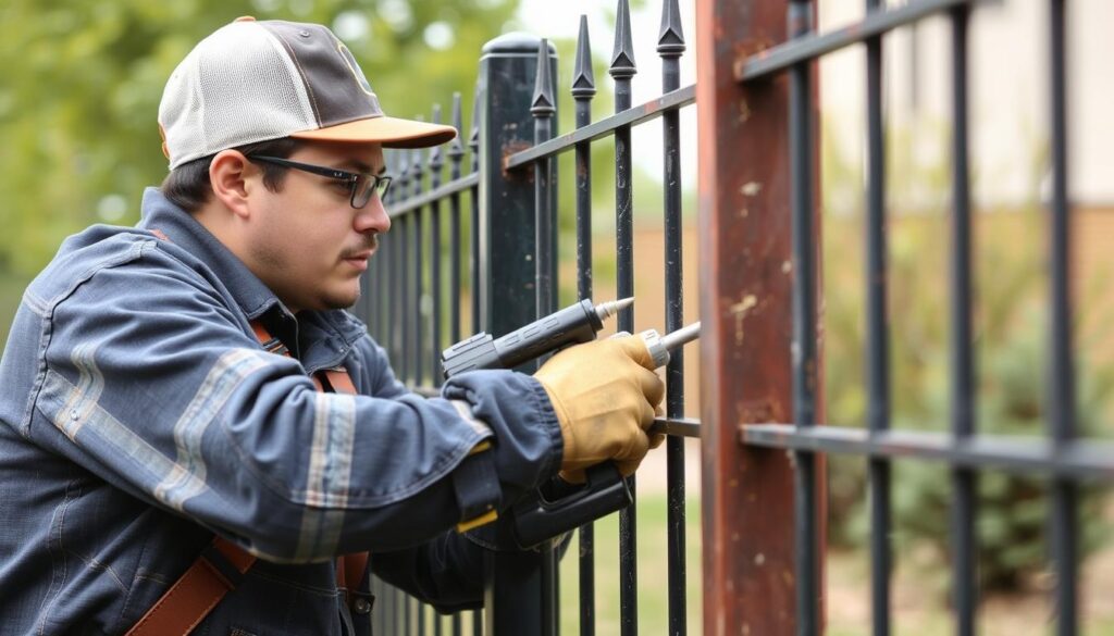A detailed breakdown of the various cost components that contribute to the overall price of a steel palisade fence. The image should depict a cross-sectional view of the fence, showcasing the individual elements such as the vertical steel posts, horizontal rails, infill panels, and any additional accessories like finials or decorative trimmings. The background should feature a muted, industrial-inspired palette, with subtle hints of the South African landscape in the distance to provide context. The lighting should be slightly moody, casting subtle shadows to emphasize the structural details of the fence. The overall composition should convey a sense of precision, durability, and cost-effectiveness, reflecting the practical considerations of palisade fencing within the South African market.