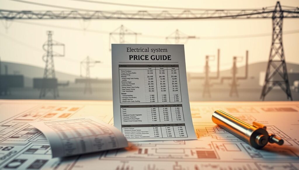 A detailed price guide for electrical system design, displayed on a stylized blueprint or engineering diagram. The foreground showcases a comprehensive breakdown of costs, organized into clear categories and presented in a clean, professional layout. The middle ground features technical schematics and diagrams, conveying the intricate nature of the design process. The background subtly depicts a minimalist industrial landscape, hinting at the real-world applications of this electrical system knowledge. The overall mood is one of informative clarity, with a focus on providing a useful, visually engaging resource for property owners and professionals. Soft, warm lighting illuminates the scene, creating a sense of approachability and accessibility. A detailed price guide for electrical system design, displayed on a stylized blueprint or engineering diagram. The foreground showcases a comprehensive breakdown of costs, organized into clear categories and presented in a clean, professional layout. The middle ground features technical schematics and diagrams, conveying the intricate nature of the design process. The background subtly depicts a minimalist industrial landscape, hinting at the real-world applications of this electrical system knowledge. The overall mood is one of informative clarity, with a focus on providing a useful, visually engaging resource for property owners and professionals. Soft, warm lighting illuminates the scene, creating a sense of approachability and accessibility.