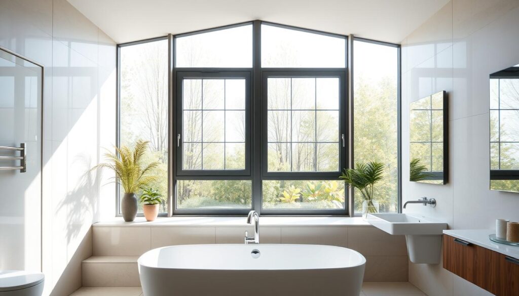 A modern, well-lit bathroom interior with a large window occupying the center of the frame. The window features sleek, minimalist frames and clear glass panes that let in abundant natural light. In the foreground, a detailed cost breakdown table floats, displaying itemized expenses for the window installation process, including frame materials, glass, labor, and any additional fees. The background showcases a clean, tiled bathroom space with tasteful fixtures and decor, creating a cohesive and visually appealing scene. Lighting is soft and even, highlighting the key elements while maintaining a serene, elegant atmosphere. A modern, well-lit bathroom interior with a large window occupying the center of the frame. The window features sleek, minimalist frames and clear glass panes that let in abundant natural light. In the foreground, a detailed cost breakdown table floats, displaying itemized expenses for the window installation process, including frame materials, glass, labor, and any additional fees. The background showcases a clean, tiled bathroom space with tasteful fixtures and decor, creating a cohesive and visually appealing scene. Lighting is soft and even, highlighting the key elements while maintaining a serene, elegant atmosphere.