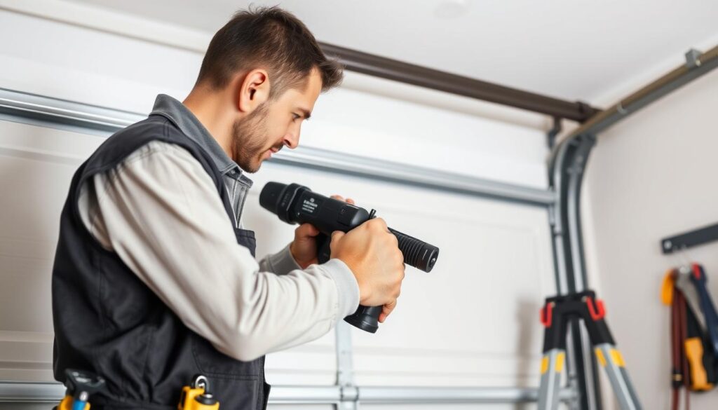 A professional, detailed breakdown of the costs associated with a garage door installation, presented in a clear and visually compelling manner. The image should depict a neatly organized layout showcasing the various cost components, such as labor, materials, and any additional fees, against a backdrop of a well-lit, modern garage interior. The overall mood should convey a sense of professionalism and attention to detail, supporting the independent handyman services section of the article. The image should be captured from a slightly elevated angle, creating a balanced and aesthetically pleasing composition.